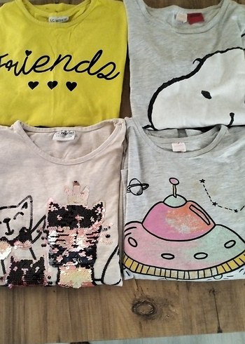 Kız Çocuk Gri Payetli Baskılı Tişört dört âdet - Görsel 2