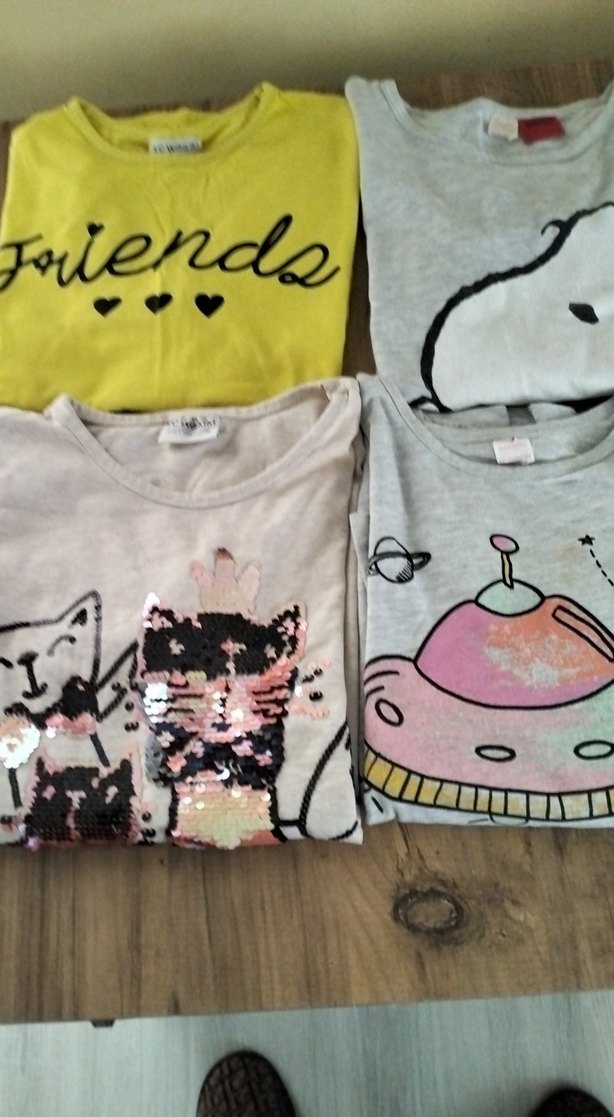 Kız Çocuk Gri Payetli Baskılı Tişört dört âdet - Görsel 3