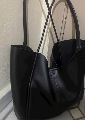 Beden Siyah Deri Tokalı Minimalist Kadın Çantası