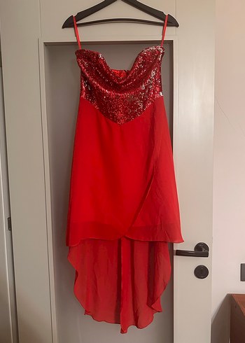 Kırmızı Drapeli Straplez Abiye Elbise - Görsel 2