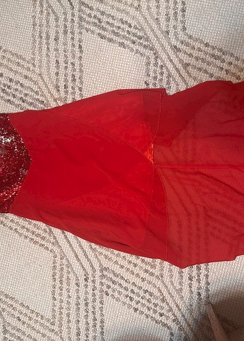 Kırmızı Drapeli Straplez Abiye Elbise - Görsel 3