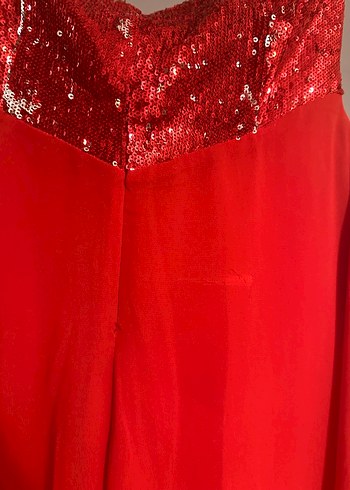 Kırmızı Drapeli Straplez Abiye Elbise - Görsel 6