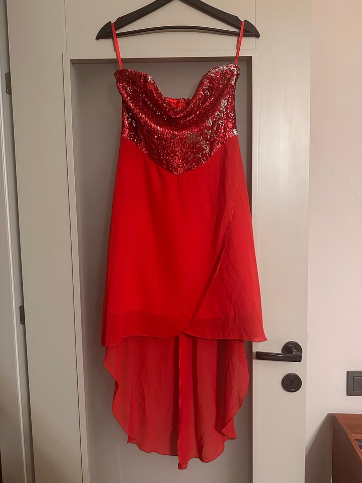 Kırmızı Drapeli Straplez Abiye Elbise - Görsel 2