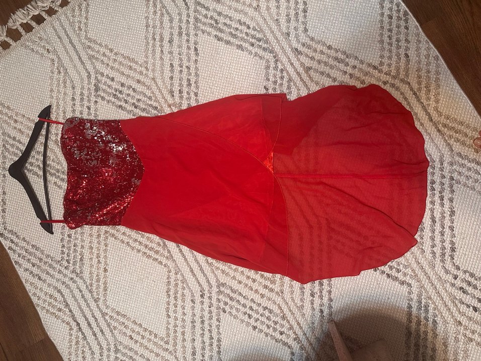 Kırmızı Drapeli Straplez Abiye Elbise - Görsel 3