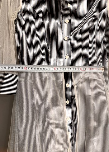 Tül detaylı, çizgili gömlek elbise - Görsel 9