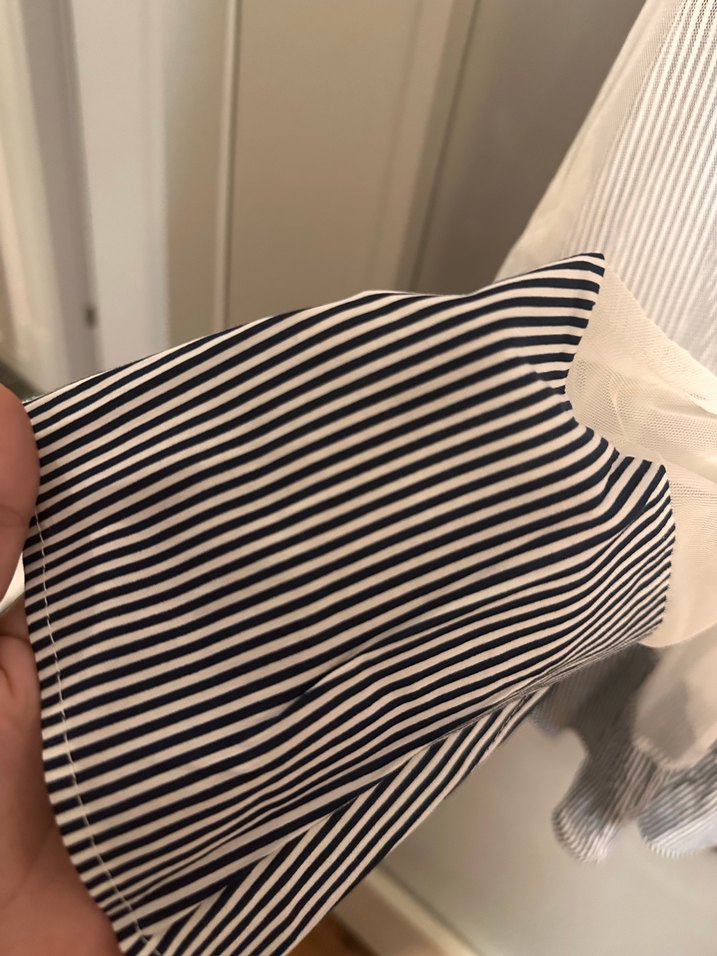 Tül detaylı, çizgili gömlek elbise - Görsel 5