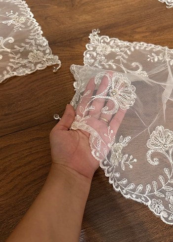 İşlemeli Beyaz Dantel Örtü Seti - Görsel 6