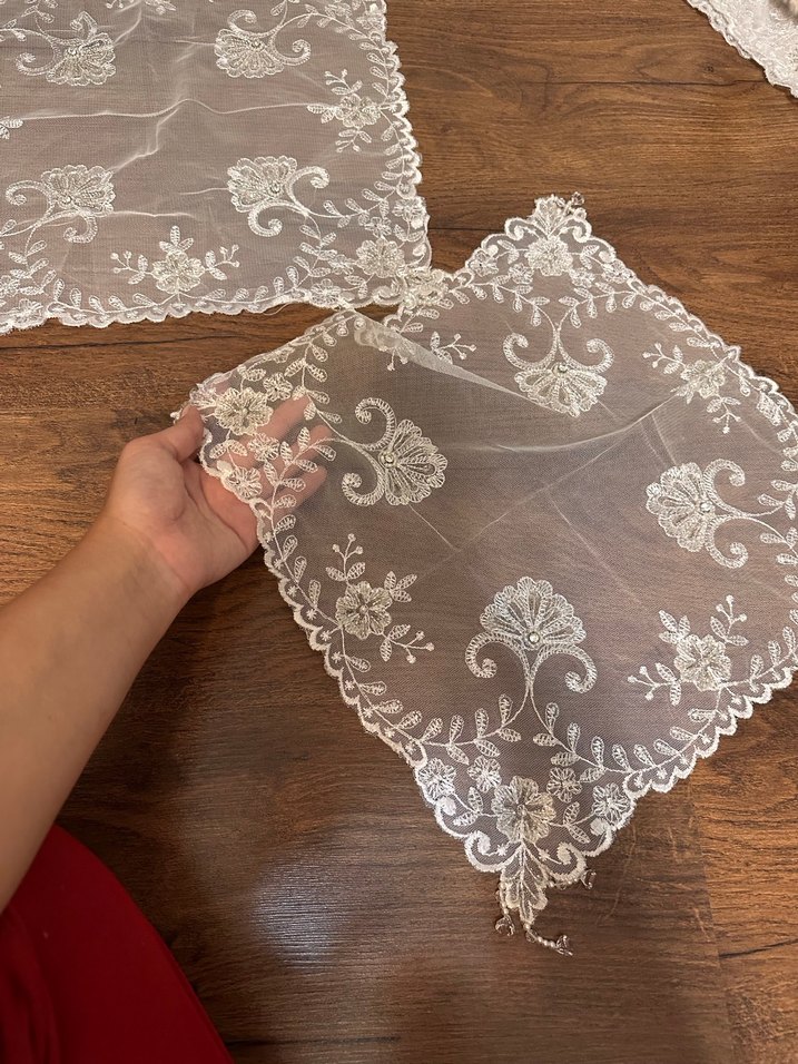 İşlemeli Beyaz Dantel Örtü Seti - Görsel 5