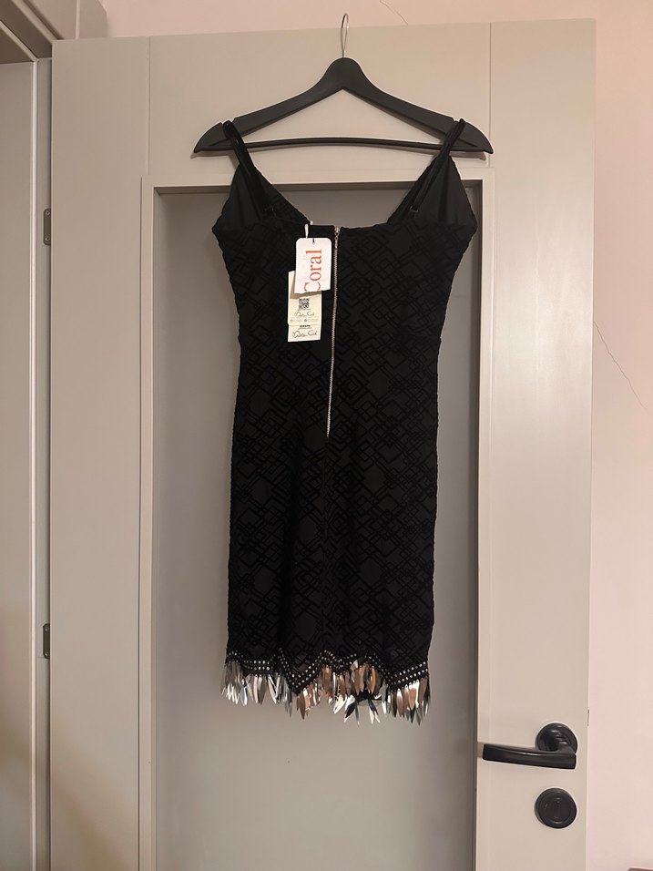 Siyah İşlemeli Drapeli Mini Gece Elbisesi - Görsel 5