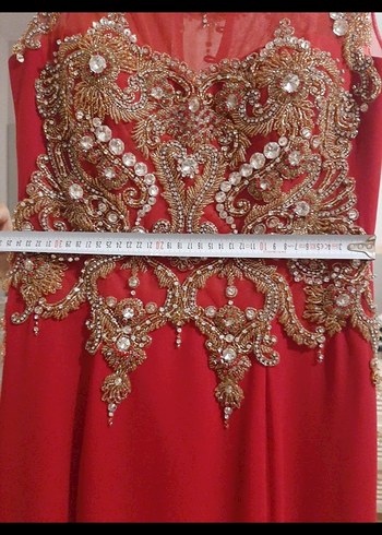 Kırmızı İşlemeli Uzun Abiye Elbise Kına Elbisesi - Görsel 5