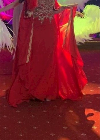 Kırmızı İşlemeli Uzun Abiye Elbise Kına Elbisesi - Görsel 3