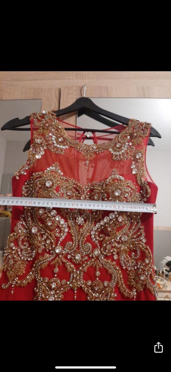 Kırmızı İşlemeli Uzun Abiye Elbise Kına Elbisesi - Görsel 4