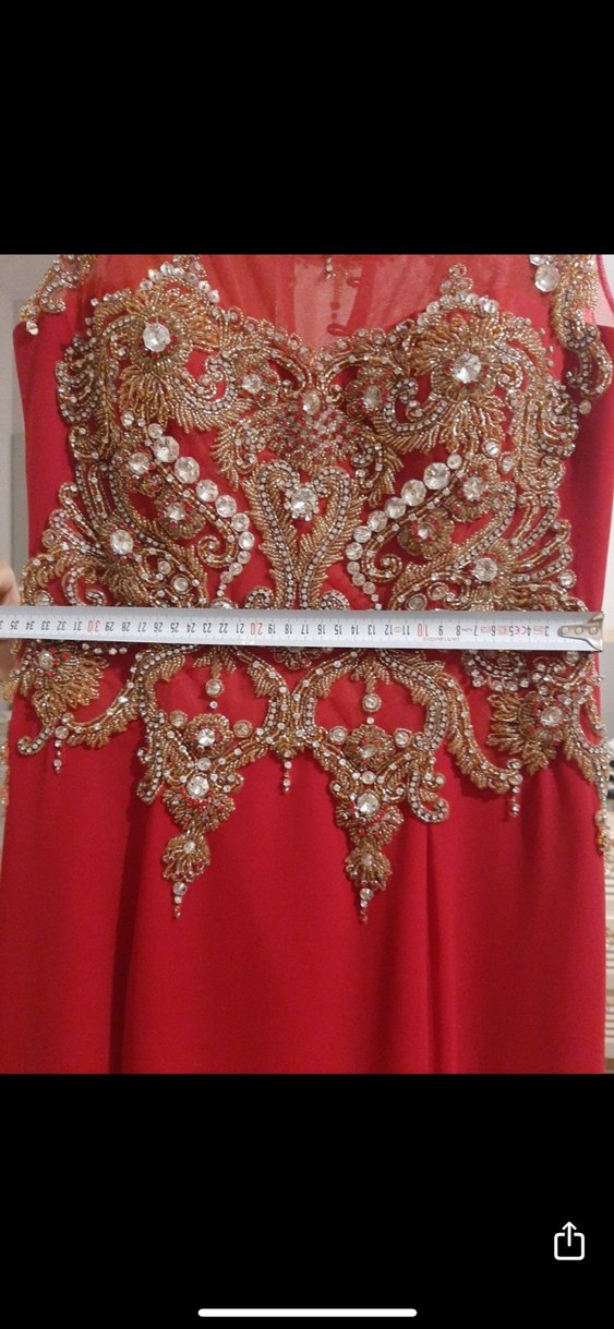 Kırmızı İşlemeli Uzun Abiye Elbise Kına Elbisesi - Görsel 5