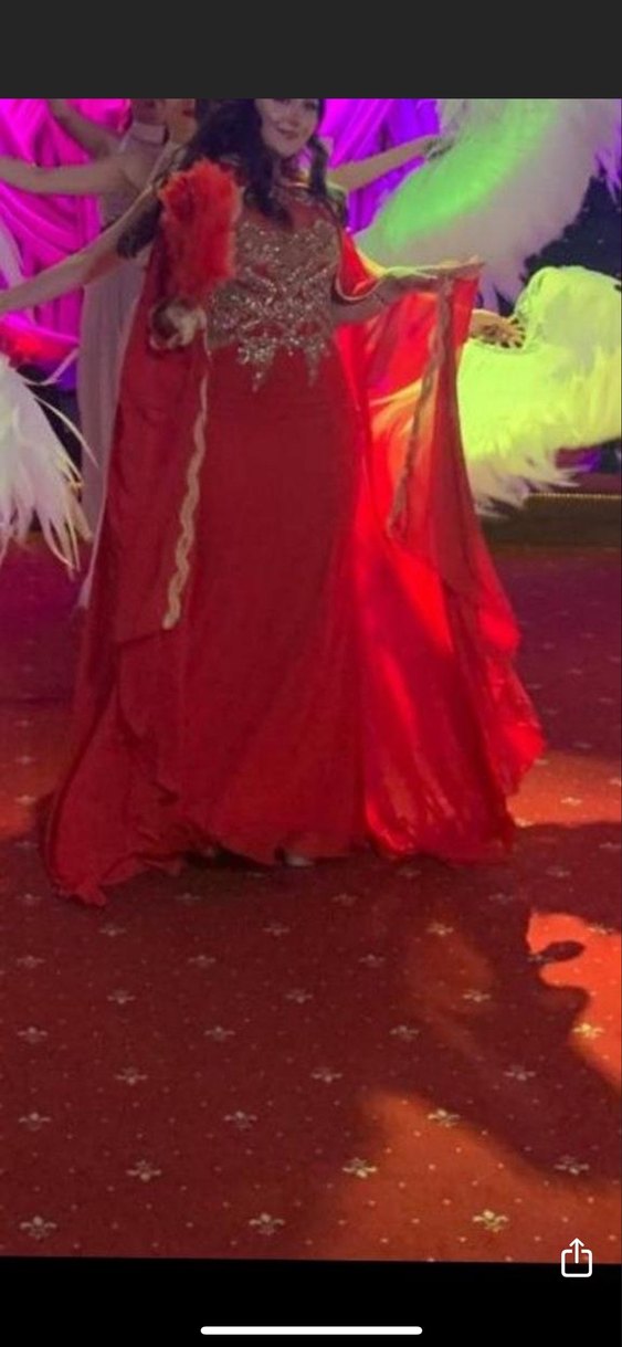 Kırmızı İşlemeli Uzun Abiye Elbise Kına Elbisesi - Görsel 3