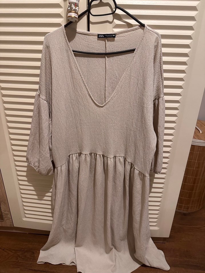 Bej V Yaka Uzun Tiril Elbise Zara - Görsel 2