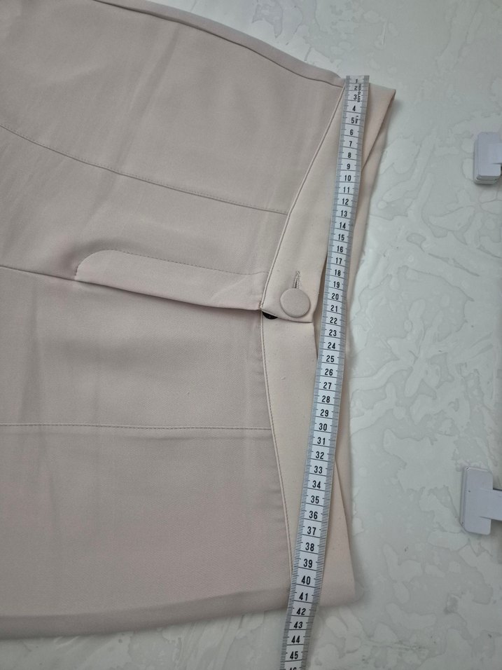 Bej Düğmeli Pamuklu Kadın Pantolon - Görsel 2