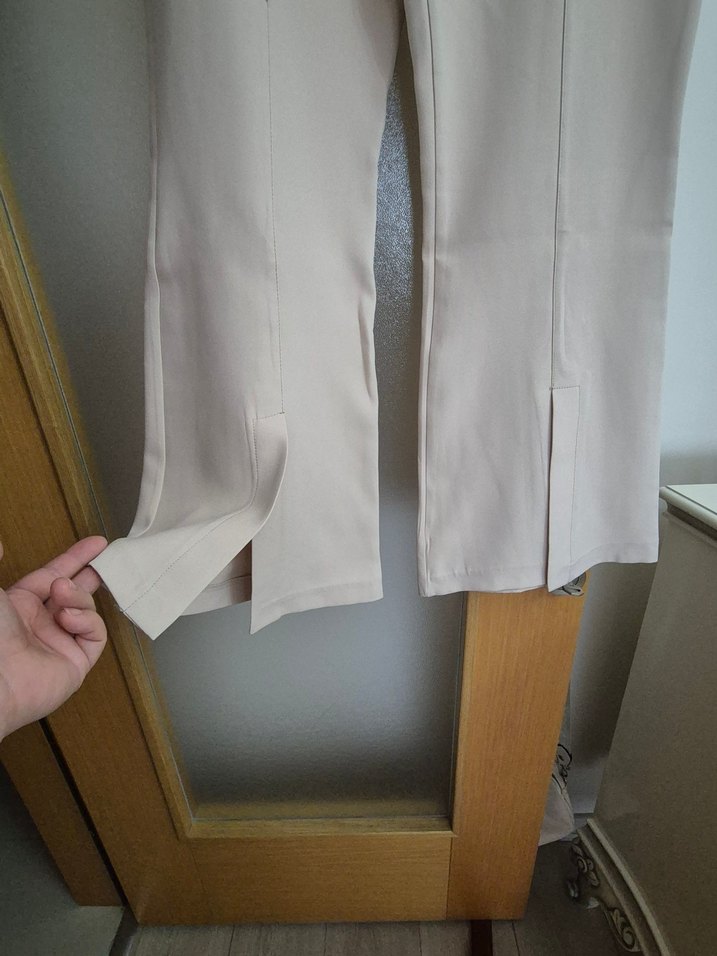 Bej Düğmeli Pamuklu Kadın Pantolon - Görsel 5