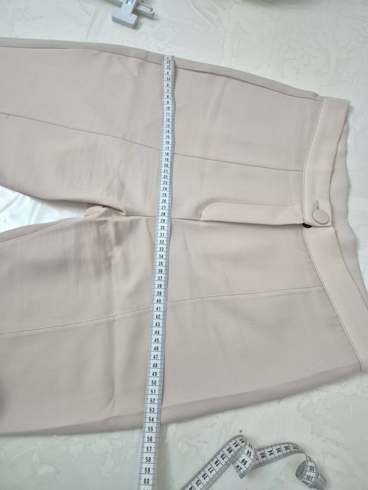Bej Düğmeli Pamuklu Kadın Pantolon - Görsel 3