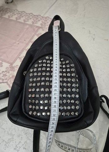 Siyah Deri Rock Punk Sırt Çantası - Görsel 2