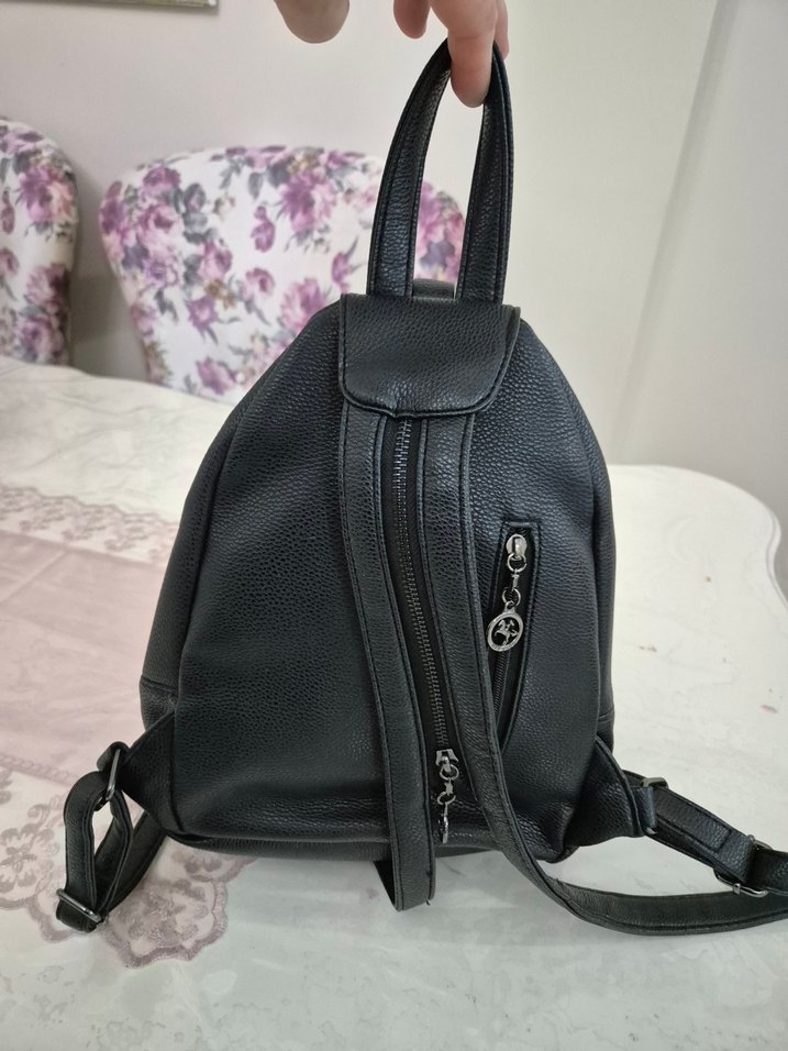 Siyah Deri Rock Punk Sırt Çantası - Görsel 5