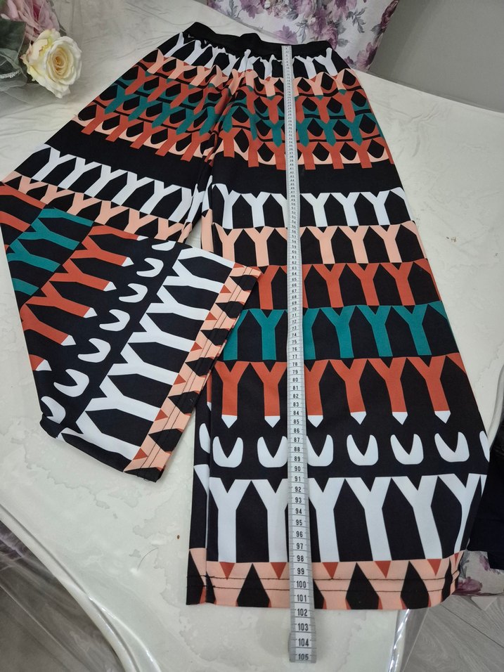 Renkli Desenli Kadın Bol Kesim Kumaş Pantolon - Görsel 4