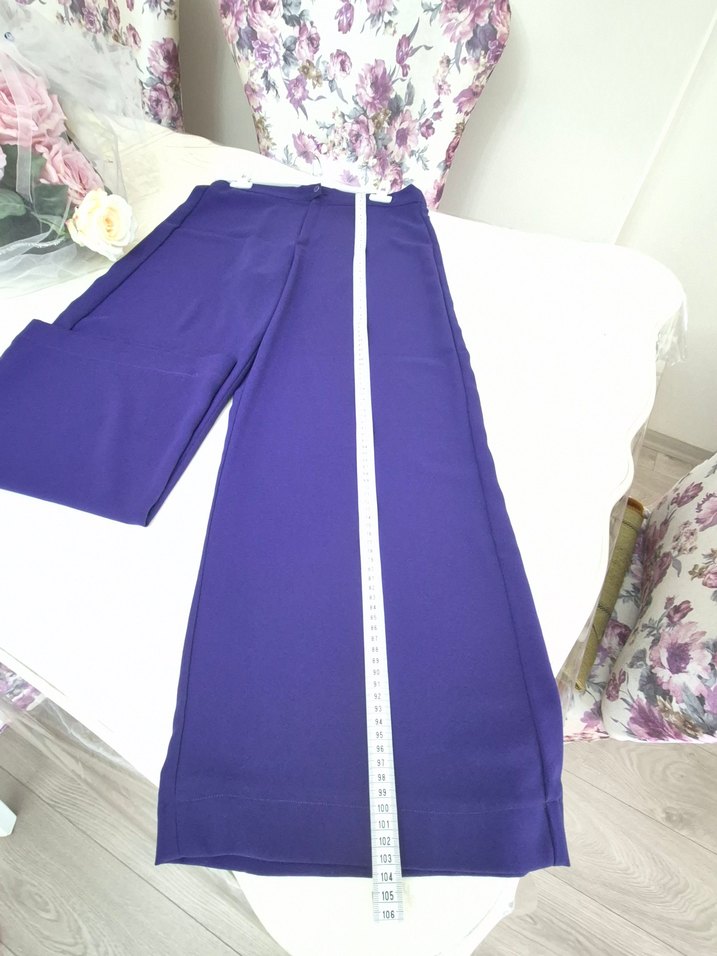 Mor Kadın Salaş Uzun Kumaş Pantolon - Görsel 4