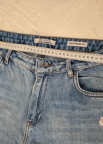Düğmeli Mavi Loose Fit Midi Kadın Kot Pantolon - Görsel 2