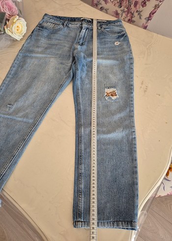 Düğmeli Mavi Loose Fit Midi Kadın Kot Pantolon - Görsel 4