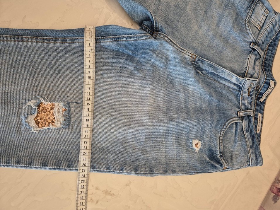 Düğmeli Mavi Loose Fit Midi Kadın Kot Pantolon - Görsel 5