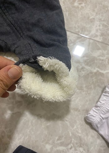 H&M Gri Peluş Bebek Tulumu Kulaklı Kapüşonlu - Görsel 3