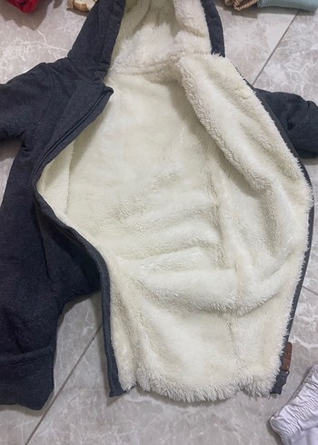 H&M Gri Peluş Bebek Tulumu Kulaklı Kapüşonlu - Görsel 7