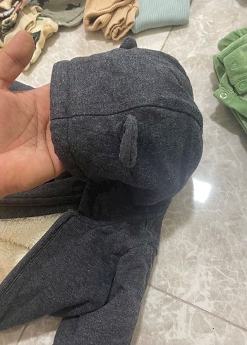 H&M Gri Peluş Bebek Tulumu Kulaklı Kapüşonlu - Görsel 6