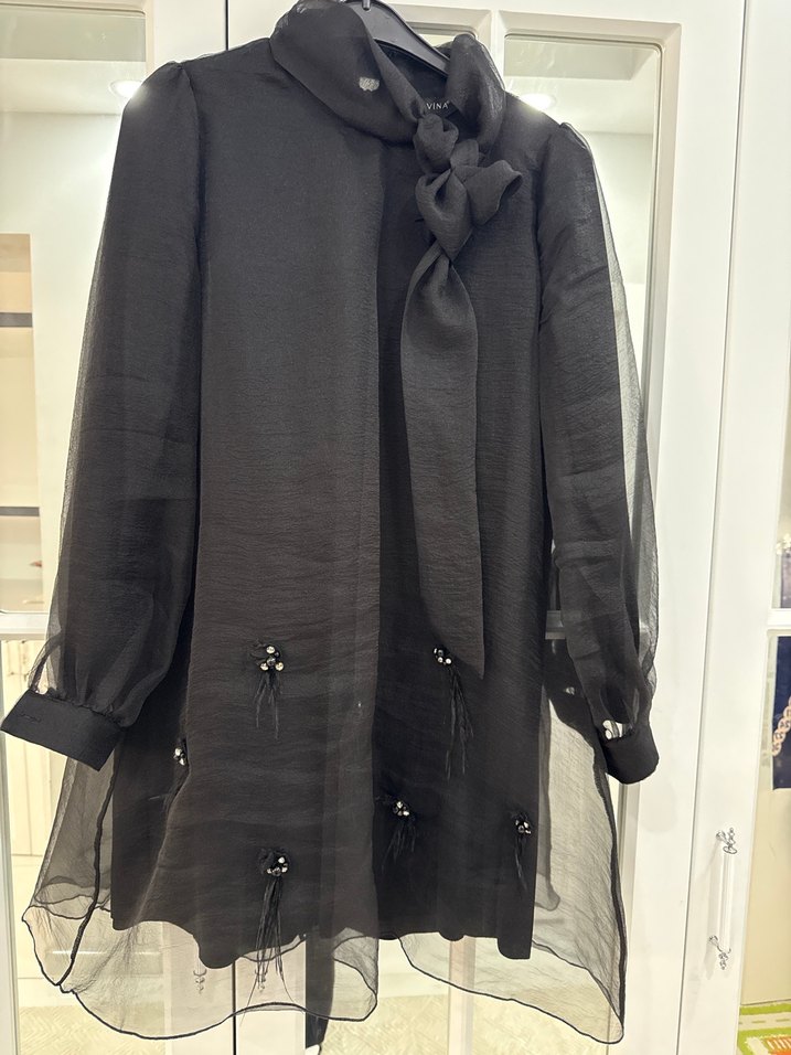 Siyah Uzun Kollu Boğazlı Mini Tunik - Görsel 2