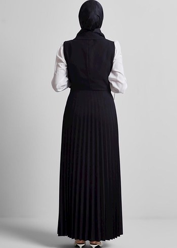 Kadın Siyah Piliseli Uzun Elbise - Görsel 2