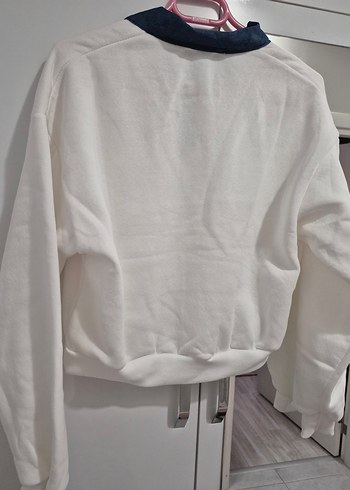 gömlek yaka Beyaz Kadın Sweatshirt - Görsel 4