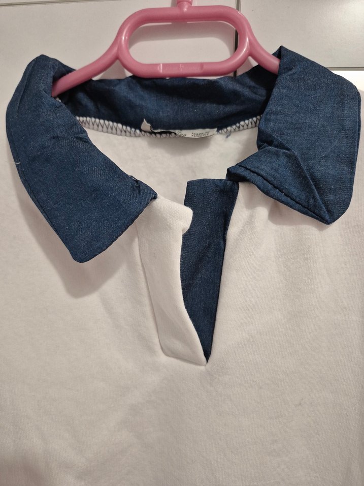 gömlek yaka Beyaz Kadın Sweatshirt - Görsel 2