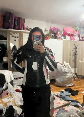 Pembe Baskılı Biker Deri Ceket - Görsel 2