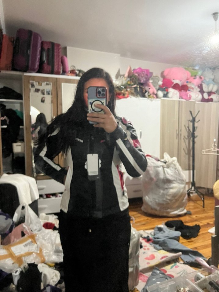 Pembe Baskılı Biker Deri Ceket - Görsel 2