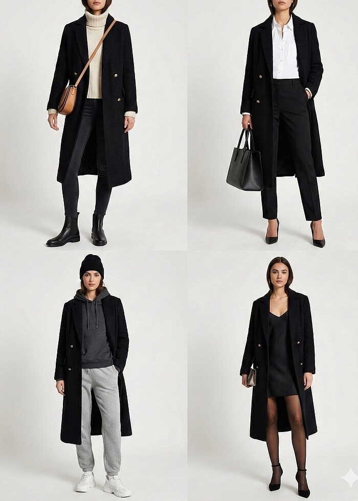 Zara Trafaluc Siyah Kaban - Görsel 4