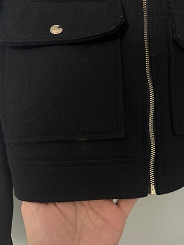Zara Gold Fermuarlı Siyah Kaşe ceket - Görsel 3