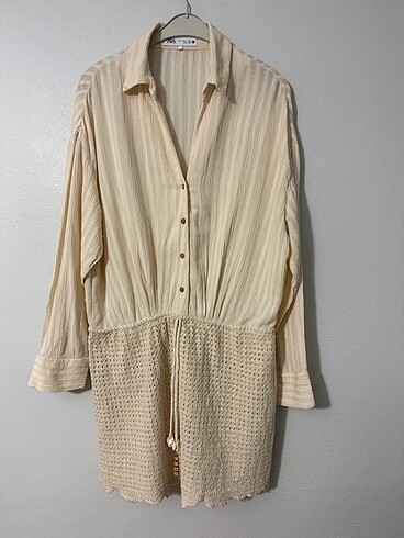 Zara Örgü Etekli Mini Gömlek Elbise - Görsel 3