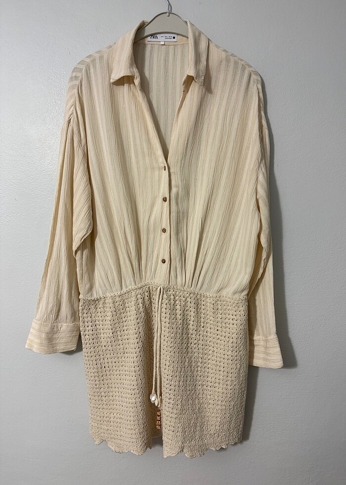 Zara Örgü Etekli Mini Gömlek Elbise - Görsel 3