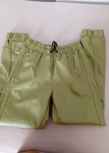 Parlak Haki Salaş Midi Deri Pantolon - Görsel 2