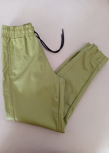 Parlak Haki Salaş Midi Deri Pantolon - Görsel 6