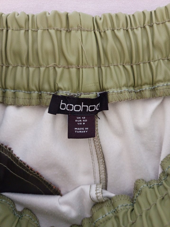 Parlak Haki Salaş Midi Deri Pantolon - Görsel 4