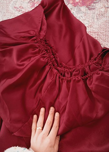 Bordo Nakışlı Parlak Nevresim Takımı Çift Kişilik - Görsel 9