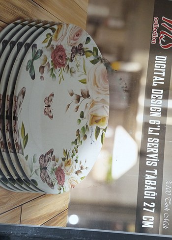 Renkli Çiçek ve Kelebek Desenli Servis Tabağı - Görsel 3