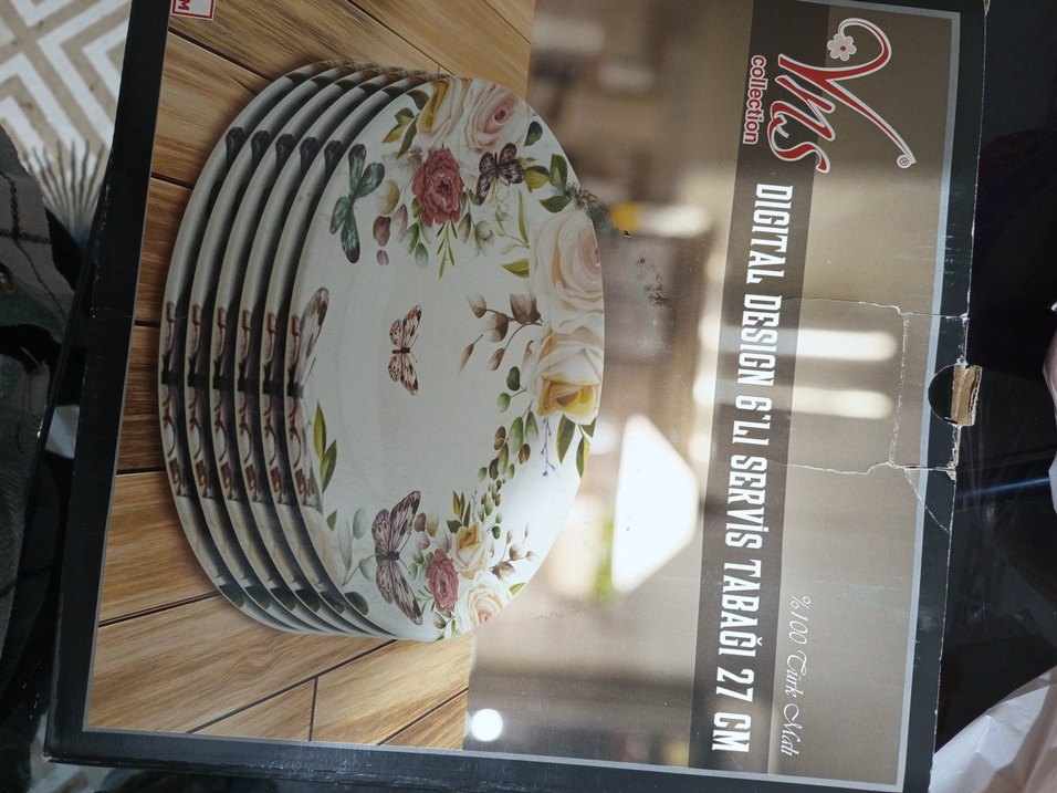 Renkli Çiçek ve Kelebek Desenli Servis Tabağı - Görsel 3