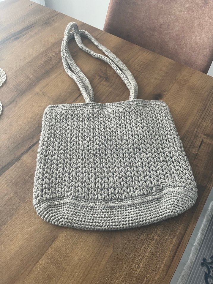 Gri Örgü Kadın Çanta Püsküllü - Görsel 3