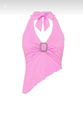 Trendyol & Milla Pembe V Yaka Kemerli Mini Crop Top